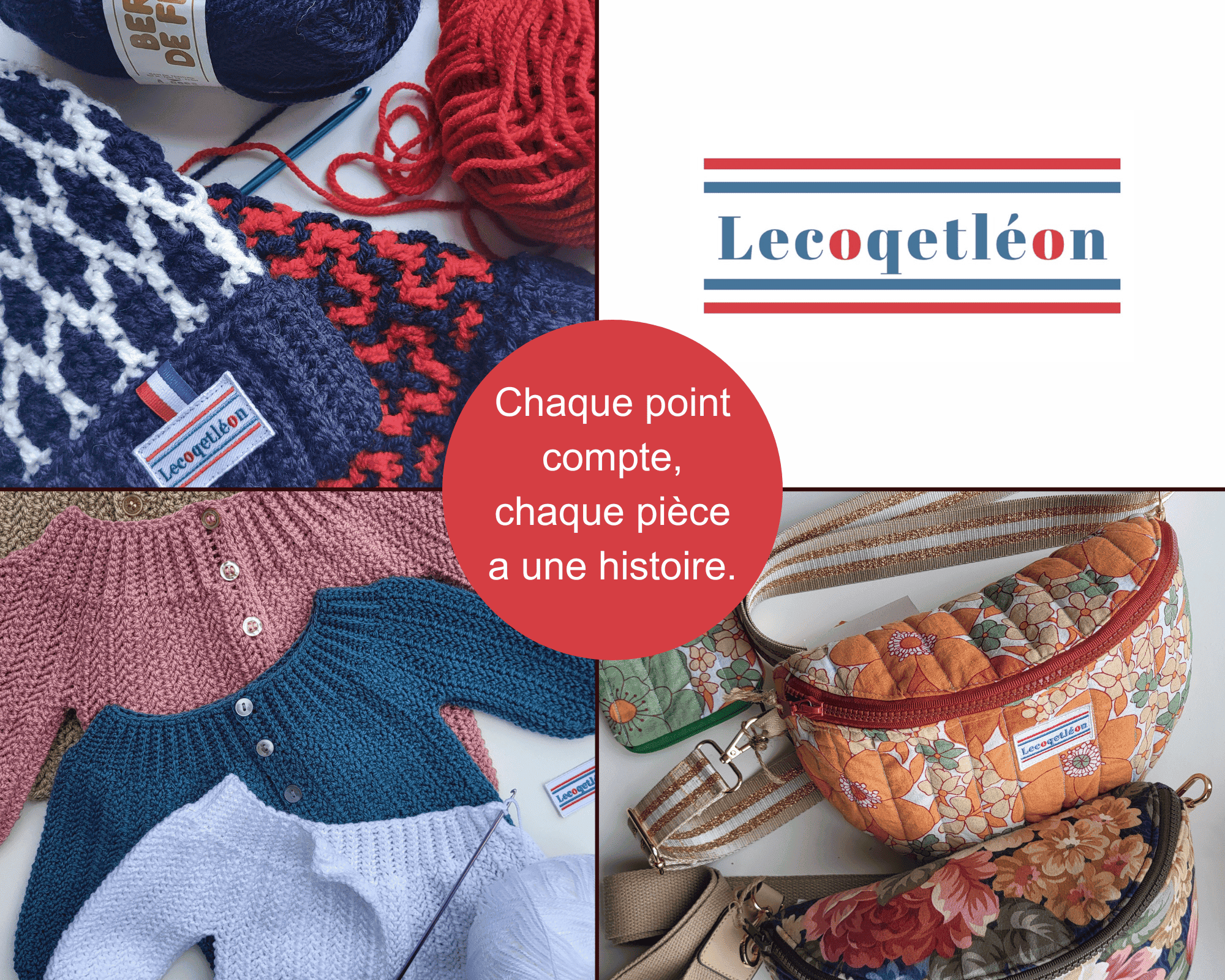 Page d'accueil -Assemblage de 3 photos de fabrications et le logo Lecoqetléon